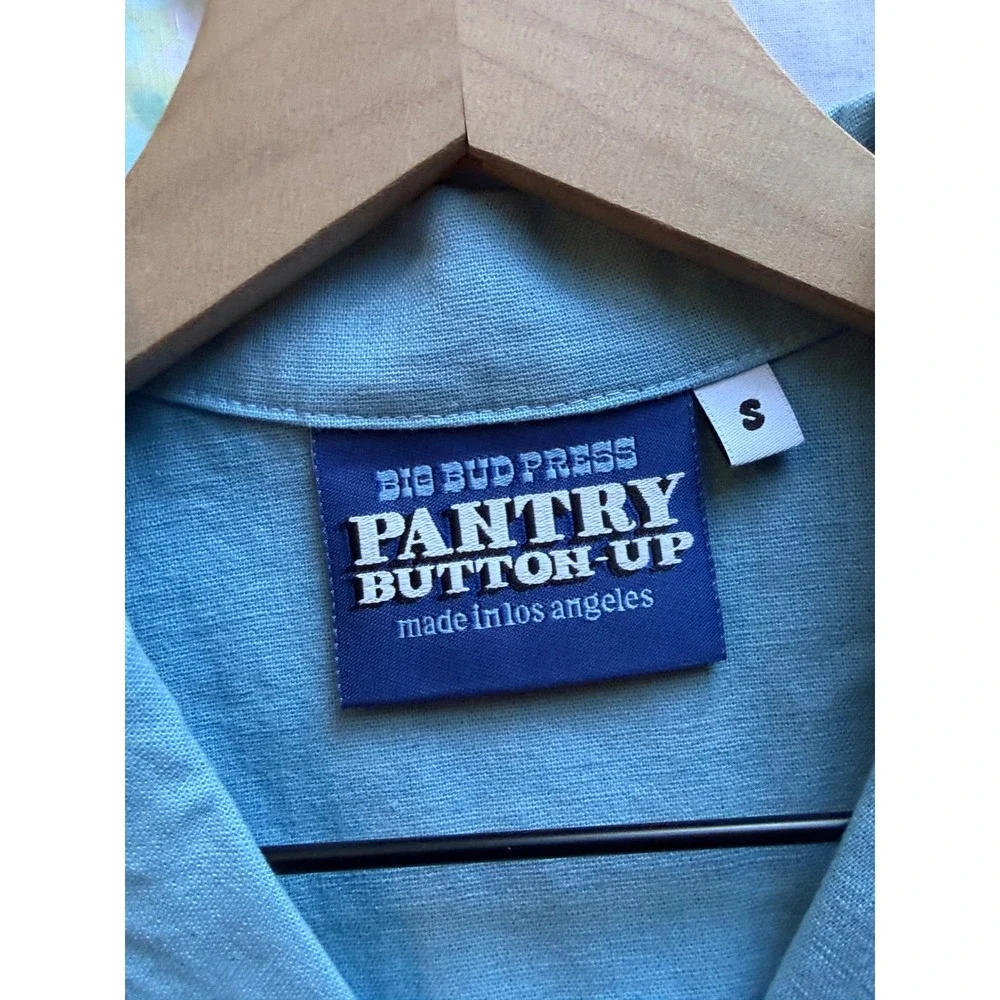 Big Bud Press | Pantry Button-Up Small Blue Unisex Linen Cotton Short Sleeve - Picture 6 of 9